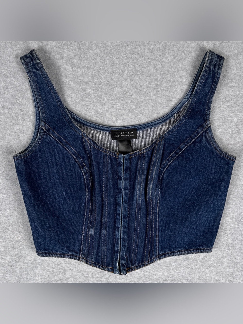 Vintage Y2K Limited Denim Corset Top Womens S Bustier Hook Eye Dark Wash